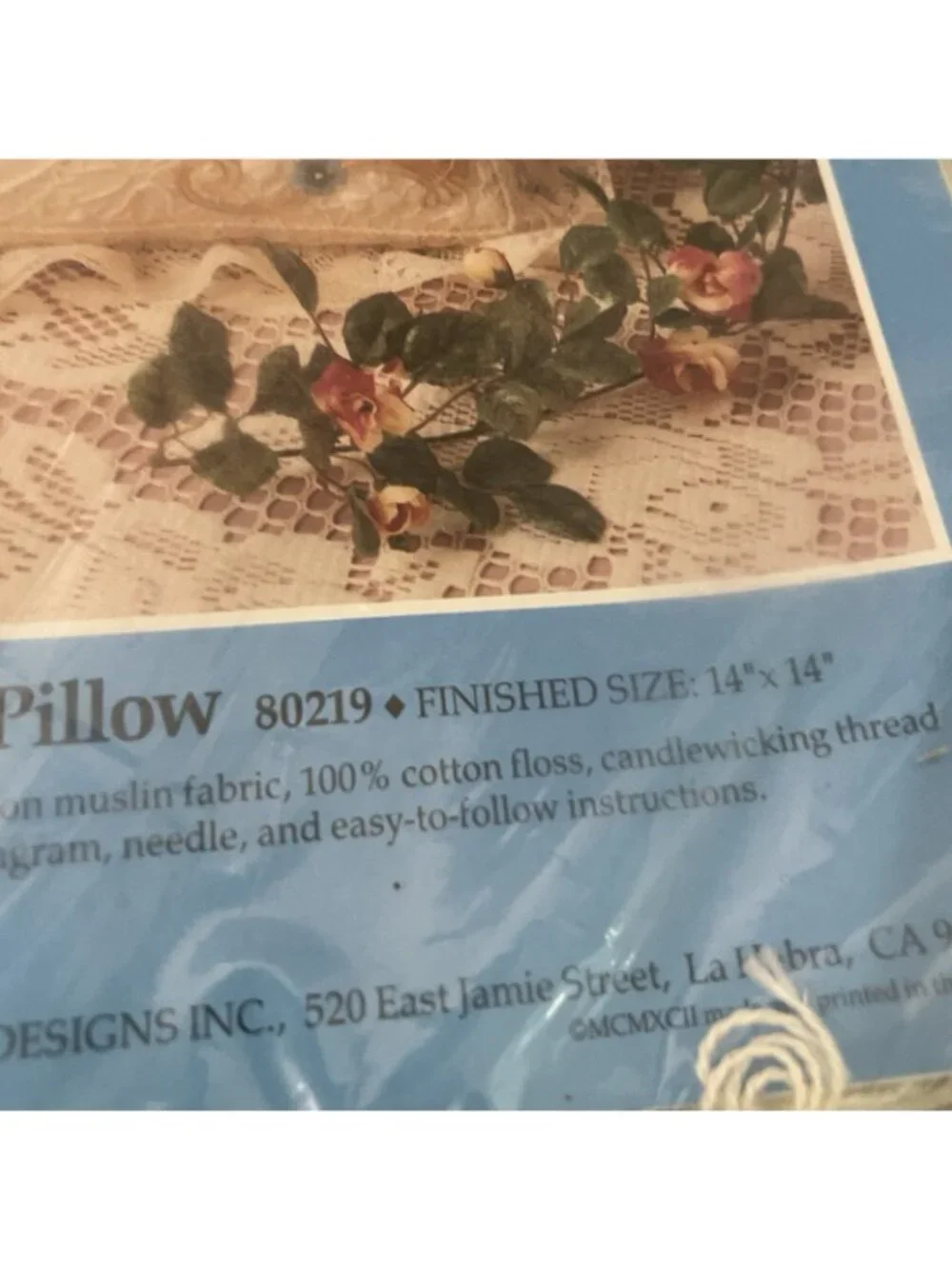 Vintage Candamar Designs Candlewicking Embroidered‎ Victorian Floral Pillow